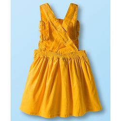 Babyhug Cotton Woven Frock with Full Sleeves Inner Top with Floral Print & Embroidery - Yellow & White