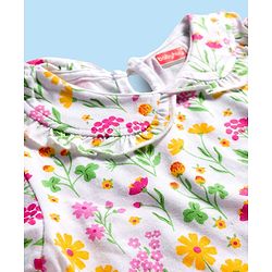 Babyhug Cotton Woven Frock with Full Sleeves Inner Top with Floral Print & Embroidery - Yellow & White