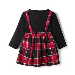 Babyhug Cotton Woven Full Sleeves Frock with Check Print Bow Applique - Black & Red