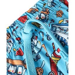 Babyhug Cotton Knit Full Length Vehicles Printed Lounge Pant With Vehicles Print - Light Blue