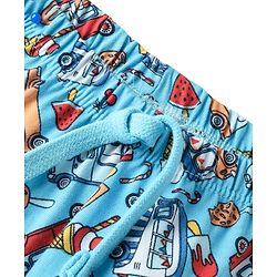 Babyhug Cotton Knit Full Length Vehicles Printed Lounge Pant With Vehicles Print - Light Blue