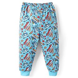 Babyhug Cotton Knit Full Length Vehicles Printed Lounge Pant With Vehicles Print - Light Blue