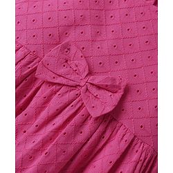 Babyhug 100% Cotton Half Sleeves Frock With Embroidery & Bow Applique - Dark Pink