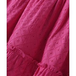 Babyhug 100% Cotton Half Sleeves Frock With Embroidery & Bow Applique - Dark Pink
