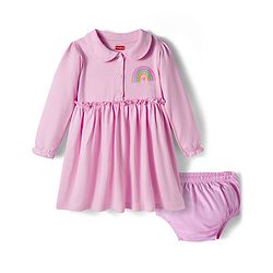 Babyhug Single Jersey Woven Full Sleeves Frock With Bloomers With Rainbow Print - Pink