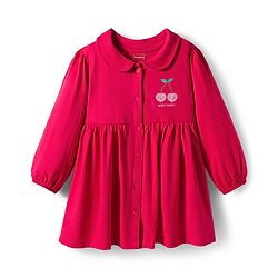Babyhug Single Jersey Woven Full Sleeves Frock With Bloomers & Cherry Print - Maroon