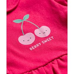 Babyhug Single Jersey Woven Full Sleeves Frock With Bloomers & Cherry Print - Maroon