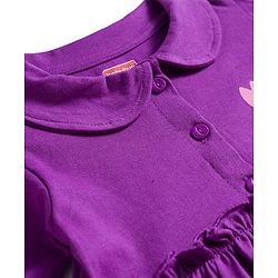 Babyhug Single Jersey Knit Full Sleeves Frock With Bloomer & Floral Print - Purple