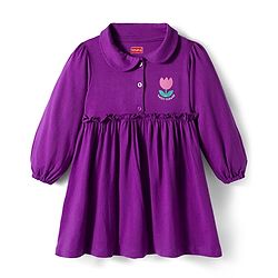 Babyhug Single Jersey Knit Full Sleeves Frock With Bloomer & Floral Print - Purple