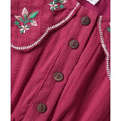 Babyhug 100% Cotton Full Sleeves Frock With Floral Embroidery - Dark Pink