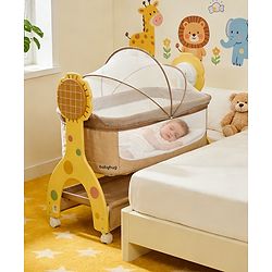 Babyhug Sun Flower Wooden Electric Cradle with Mosquito Net - Beige| 3 Level Swing| Sturdy Wooden Frame| 3 Preset Timer| Soothing Music| Wheels with Lock| Mesh Sides for Ventilation| Newborn Essential