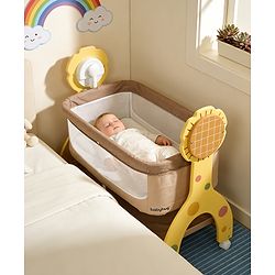 Babyhug Sun Flower Wooden Electric Cradle with Mosquito Net - Beige| 3 Level Swing| Sturdy Wooden Frame| 3 Preset Timer| Soothing Music| Wheels with Lock| Mesh Sides for Ventilation| Newborn Essential