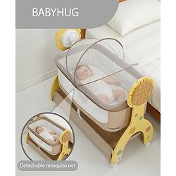 Babyhug Sun Flower Wooden Electric Cradle with Mosquito Net - Beige| 3 Level Swing| Sturdy Wooden Frame| 3 Preset Timer| Soothing Music| Wheels with Lock| Mesh Sides for Ventilation| Newborn Essential