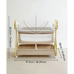 Babyhug Sun Flower Wooden Electric Cradle with Mosquito Net - Beige| 3 Level Swing| Sturdy Wooden Frame| 3 Preset Timer| Soothing Music| Wheels with Lock| Mesh Sides for Ventilation| Newborn Essential
