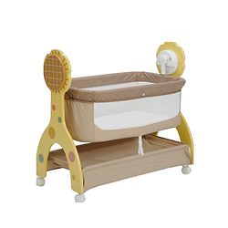 Babyhug Sun Flower Wooden Electric Cradle with Mosquito Net - Beige| 3 Level Swing| Sturdy Wooden Frame| 3 Preset Timer| Soothing Music| Wheels with Lock| Mesh Sides for Ventilation| Newborn Essential