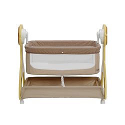 Babyhug Sun Flower Wooden Electric Cradle with Mosquito Net - Beige| 3 Level Swing| Sturdy Wooden Frame| 3 Preset Timer| Soothing Music| Wheels with Lock| Mesh Sides for Ventilation| Newborn Essential