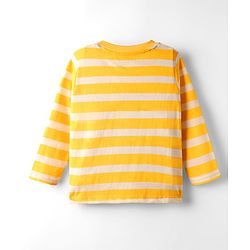 Babyhug 100% Cotton Knit Full Sleeves T-Shirt with Stripes & Mama's Boy Text Print - Yellow & White