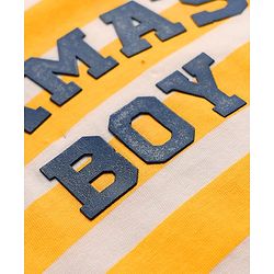 Babyhug 100% Cotton Knit Full Sleeves T-Shirt with Stripes & Mama's Boy Text Print - Yellow & White