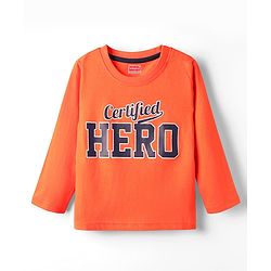 Babyhug 100% Cotton Knit Full Sleeves T-Shirt with Certified  Hero Text Print - Orange