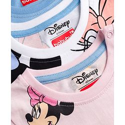 Babyhug Disney Single Jersey Knit Full Sleeves T-Shirt with Minnie and Friends Graphics Pack of 3 - Light Blue Pink & White