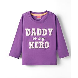 Babyhug 100% Cotton Knit Full Sleeves T-Shirt with Daddy Is My Hero Text Print - Purple