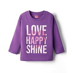 Babyhug 100% Cotton Knit Full Sleeves T-Shirt with Love Happy Shine Text Print - Purple
