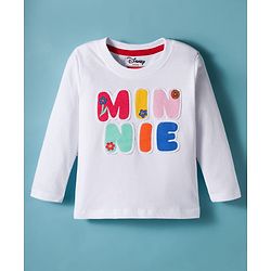 Babyhug Disney Single Jersey Knit Full Sleeves T-Shirt With Minnie Mouse Graphics & Patch Detailing & Back Print - White