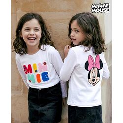 Babyhug Disney Single Jersey Knit Full Sleeves T-Shirt With Minnie Mouse Graphics & Patch Detailing & Back Print - White