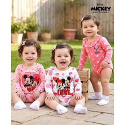 Babyhug Disney Interlock Knit Full Sleeves Onesies with Minnie & Friends Graphics Pack of 3 - Pink & White