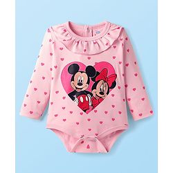 Babyhug Disney Interlock Knit Full Sleeves Onesies with Minnie & Friends Graphics Pack of 3 - Pink & White