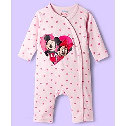 Babyhug Disney Interlock Knit Full Sleeve Rompers with Heart Minnie & Mickey Mouse Graphics Pack of 3 - Pink & White