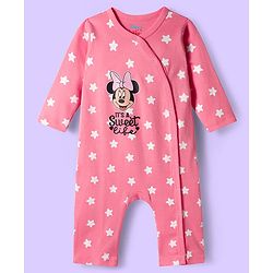 Babyhug Disney Interlock Knit Full Sleeve Rompers with Heart Minnie & Mickey Mouse Graphics Pack of 3 - Pink & White