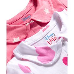 Babyhug Disney Interlock Knit Full Sleeves Sleep Suits With Minnie & Friends Graphics Pack Of 2 - Pink & White