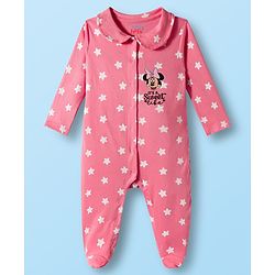 Babyhug Disney Interlock Knit Full Sleeves Sleep Suits With Minnie & Friends Graphics Pack Of 2 - Pink & White