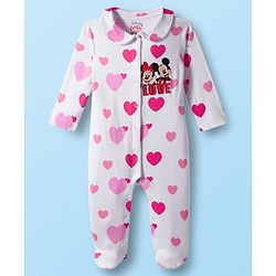 Babyhug Disney Interlock Knit Full Sleeves Sleep Suits With Minnie & Friends Graphics Pack Of 2 - Pink & White