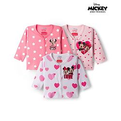Babyhug Disney Interlock Knit Full Sleeves Jhablas With Minnie & Friends Print Pack Of 3 - Pink White & Dark Pink