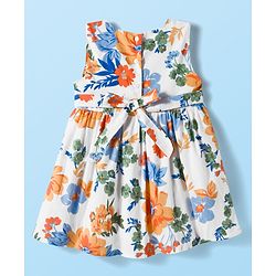 Babyhug Cotton Woven Floral Print Frock with Full Sleeves Shrug - White & Blue