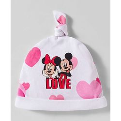 Babyhug Disney Interlock Knit Knot Cap with Minnie Mouse Graphics Pack of 3 Pink & White - Diameter 10 cm