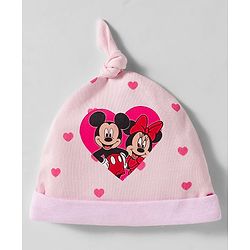 Babyhug Disney Interlock Knit Knot Cap with Minnie Mouse Graphics Pack of 3 Pink & White - Diameter 10 cm
