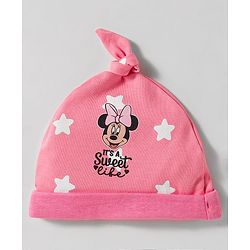 Babyhug Disney Interlock Knit Knot Cap with Minnie Mouse Graphics Pack of 3 Pink & White - Diameter 10 cm