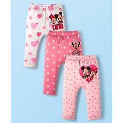Babyhug Disney 100% Cotton Full Length Diaper Leggings With Minnie & Friends Graphic Pack Of 3 - Multi Colour