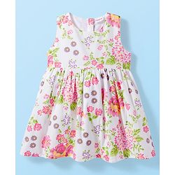 Babyhug Cotton Woven Half Sleeves Frock With Shrug & Floral Print - Pink & White