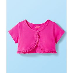 Babyhug Cotton Woven Half Sleeves Frock With Shrug & Floral Print - Pink & White
