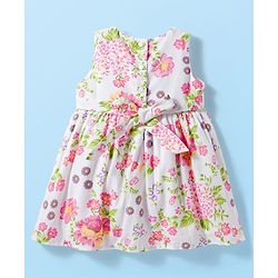 Babyhug Cotton Woven Half Sleeves Frock With Shrug & Floral Print - Pink & White