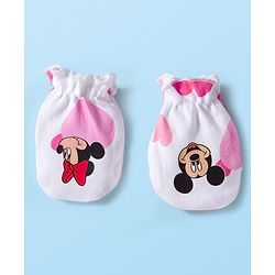 Babyhug Disney Interlock Knit Cap Mitten & Booties Set with Minnie Mouse & Friends White - Diameter 10 cm
