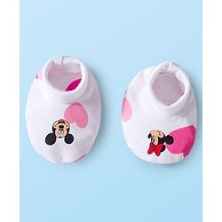Babyhug Disney Interlock Knit Cap Mitten & Booties Set with Minnie Mouse & Friends White - Diameter 10 cm