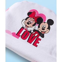 Babyhug Disney Interlock Knit Cap Mitten & Booties Set with Minnie Mouse & Friends White - Diameter 10 cm