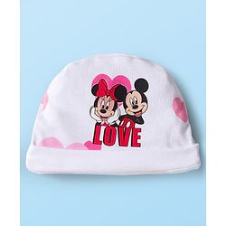 Babyhug Disney Interlock Knit Cap Mitten & Booties Set with Minnie Mouse & Friends White - Diameter 10 cm