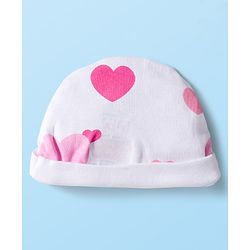 Babyhug Disney Interlock Knit Cap Mitten & Booties Set with Minnie Mouse & Friends White - Diameter 10 cm