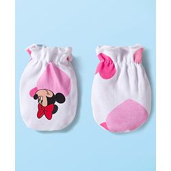 Babyhug Disney Interlock Knit Cap Mitten & Booties Set with Minnie Mouse & Friends White - Diameter 10 cm